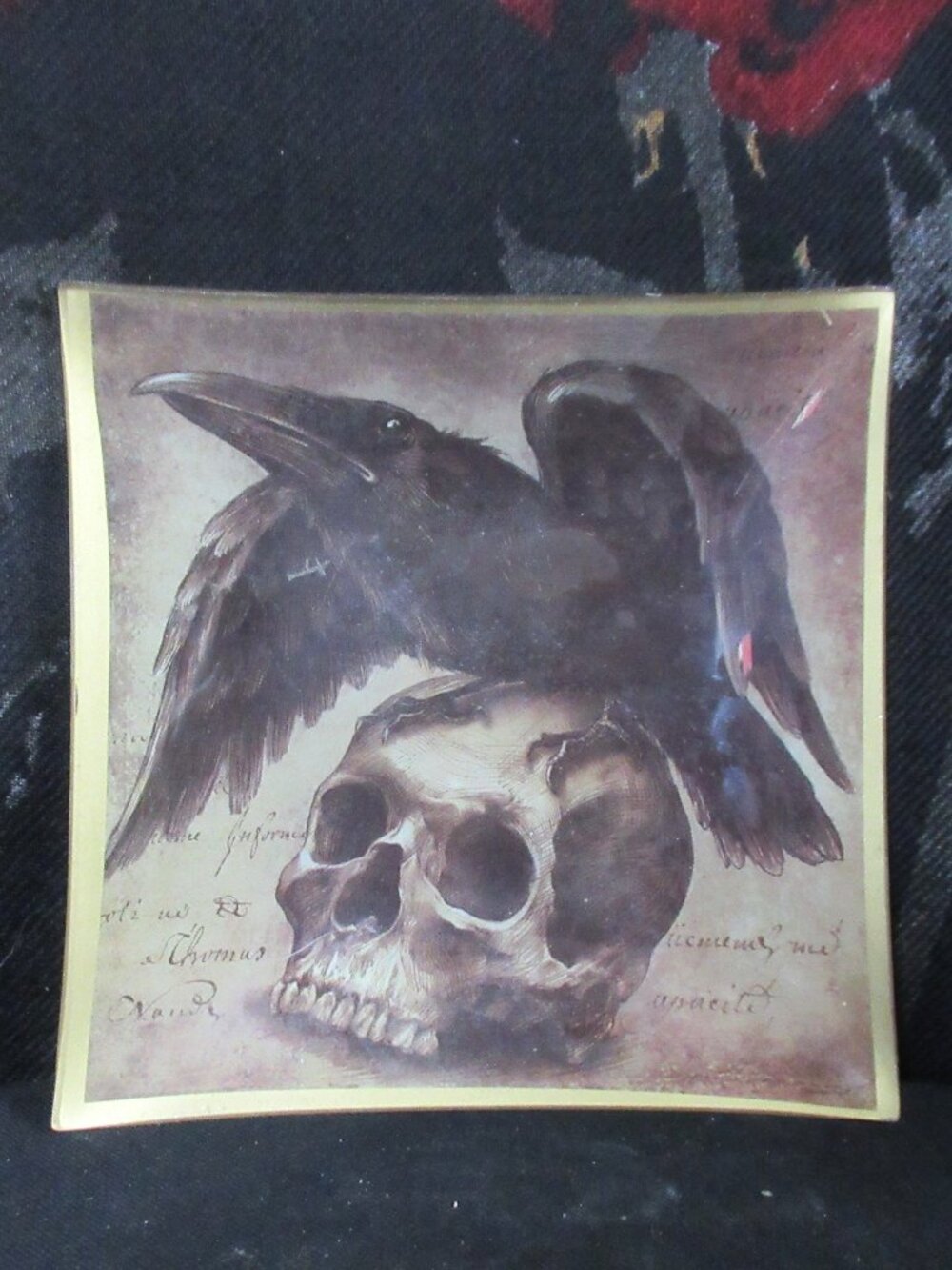 Raven and Skull Decorative Glass Trinket Tray Dish